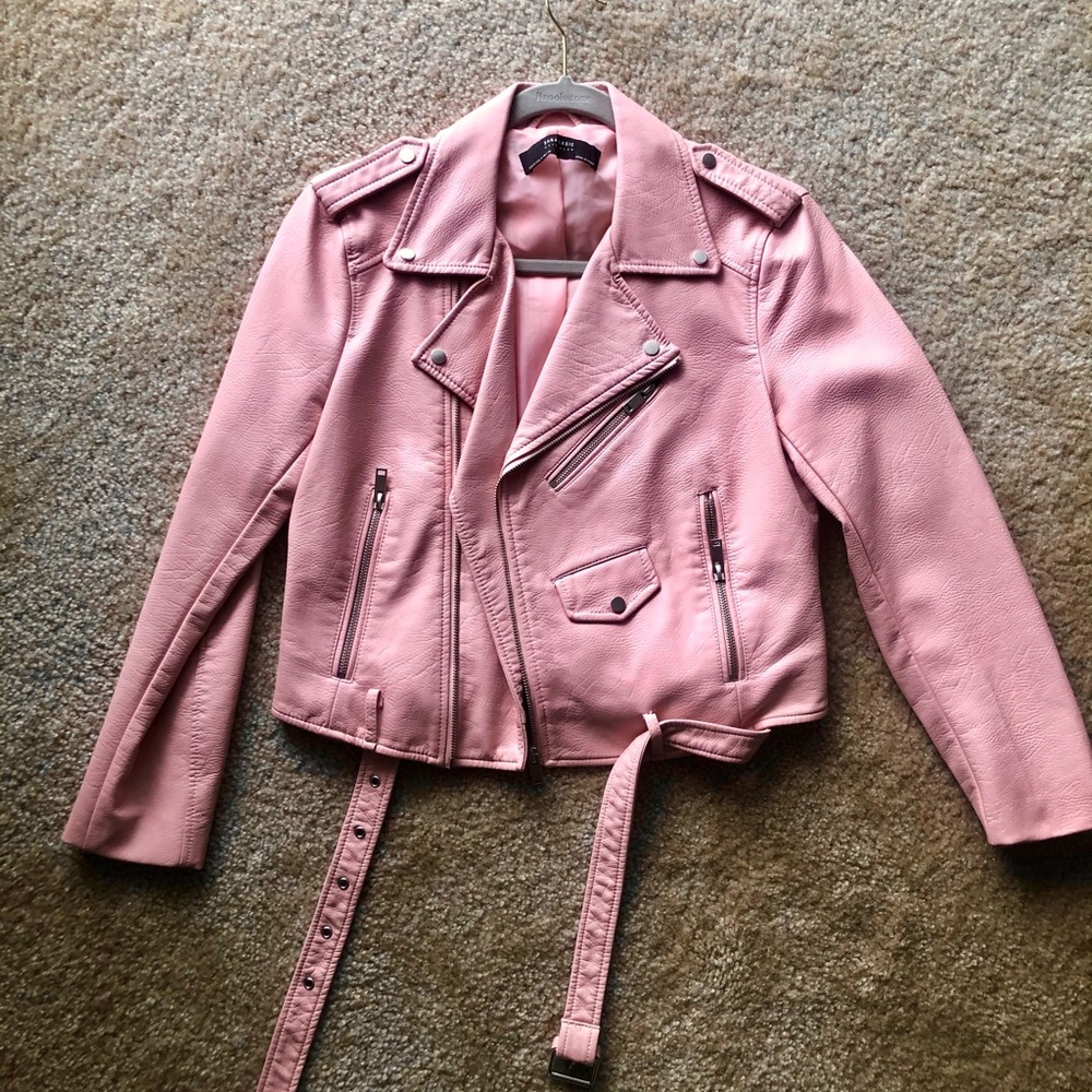 Zara pink faux leather jacket